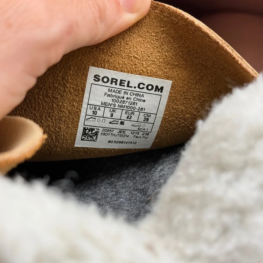 Sorel Caribou Snow Boots Mens 10 Tan Waterproof Leather Faux Fur Winter